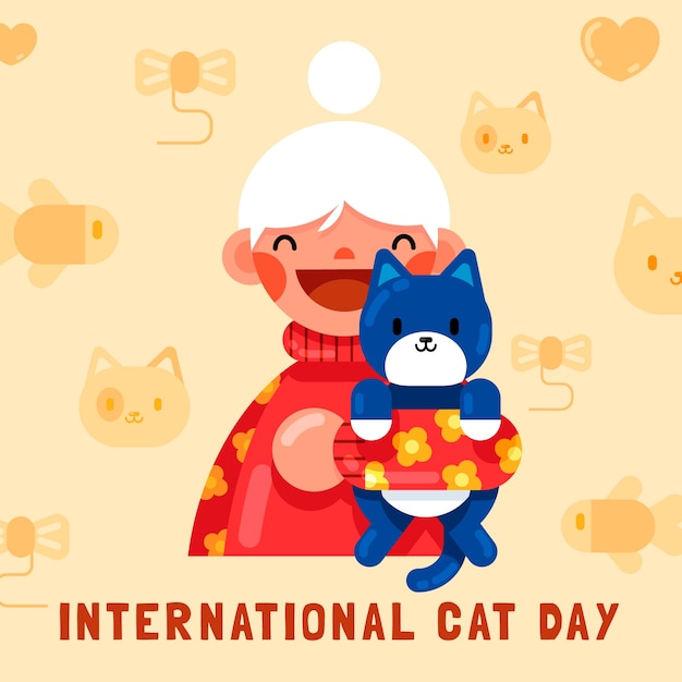 Ilustração plana para celebração do dia internacional do gato