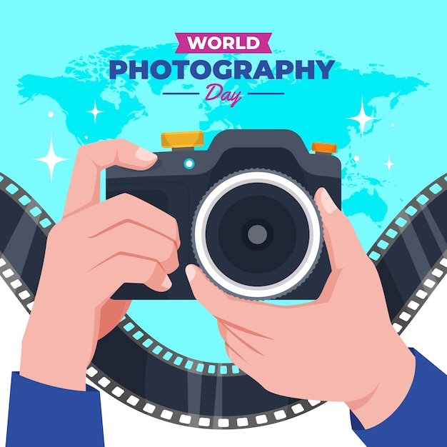 Vetor ilustração plana para celebração do dia mundial da fotografia