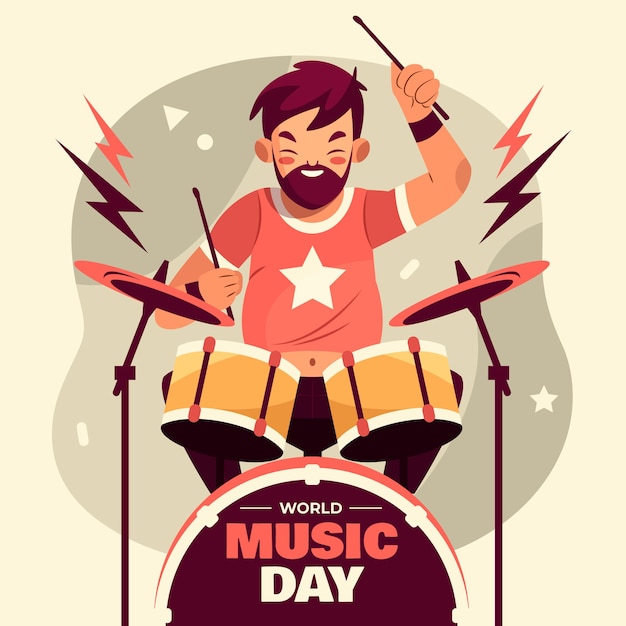 Vetor ilustração plana para celebração do dia mundial da música