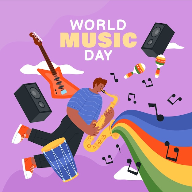 Vetor ilustração plana para celebração do dia mundial da música