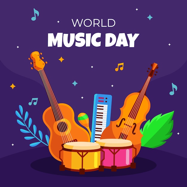 Ilustração plana para celebração do dia mundial da música