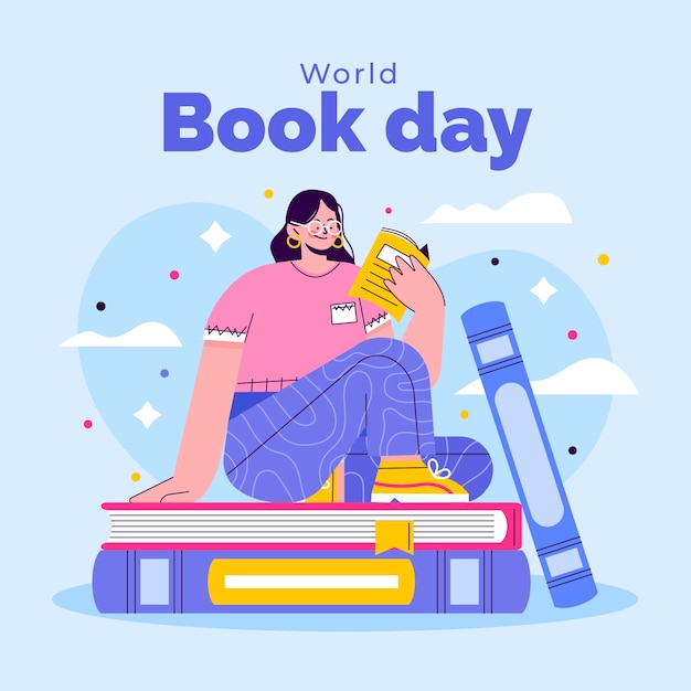 Ilustração plana para celebração do dia mundial do livro