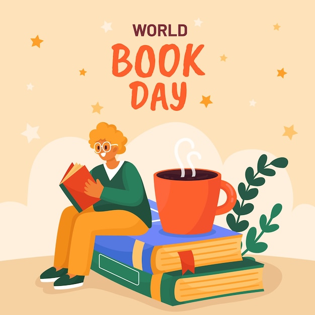 Vetor ilustração plana para celebração do dia mundial do livro