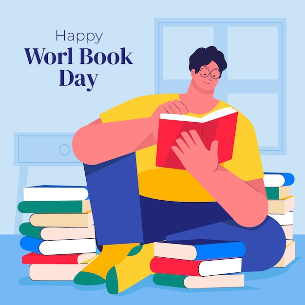 Ilustração plana para celebração do dia mundial do livro
