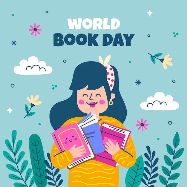 Ilustração plana para celebração do dia mundial do livro