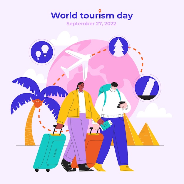 Vetor ilustração plana para celebração do dia mundial do turismo