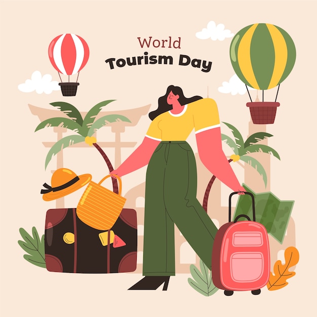 Ilustração plana para celebração do dia mundial do turismo