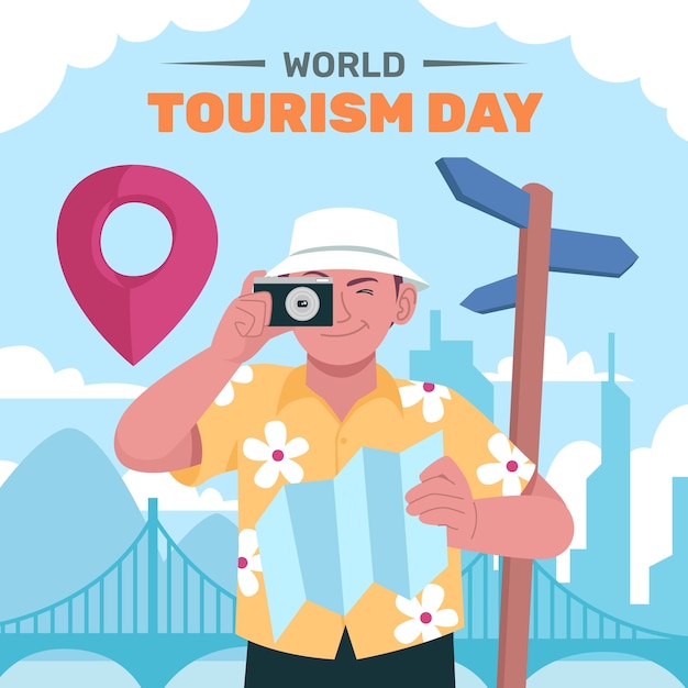 Ilustração plana para celebração do dia mundial do turismo