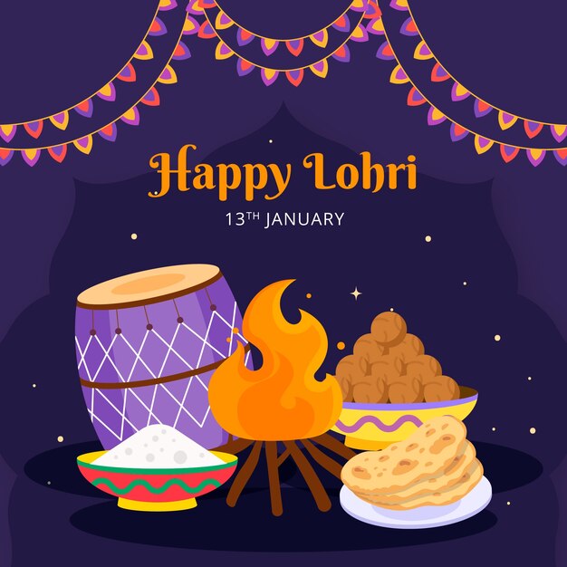 Vetor ilustração plana para celebração do festival lohri