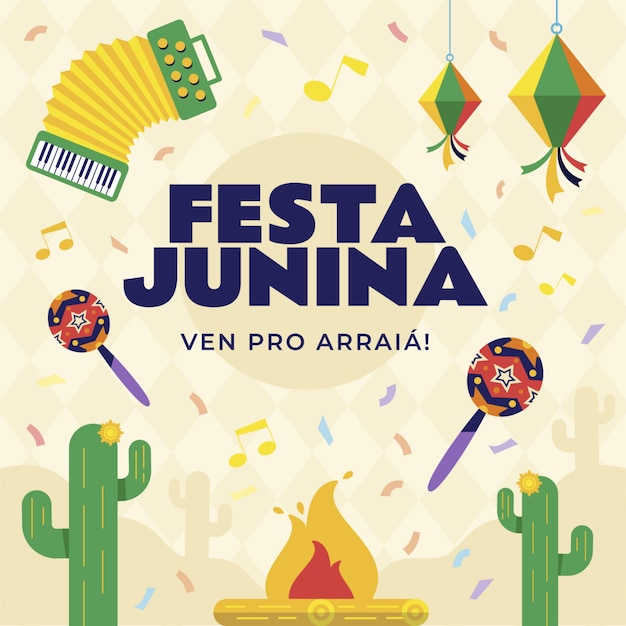 Ilustração plana para celebrações de festas juninas brasileiras