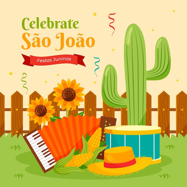 Ilustração plana para celebrações de festas juninas brasileiras