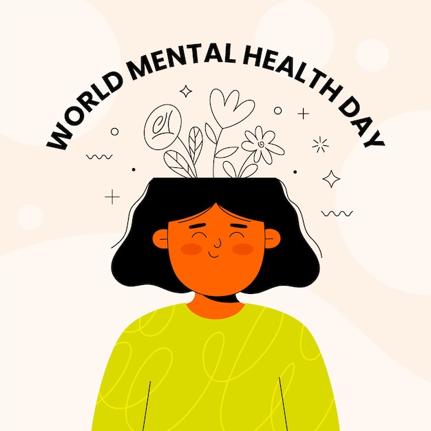 Ilustração plana para conscientização do dia mundial da saúde mental