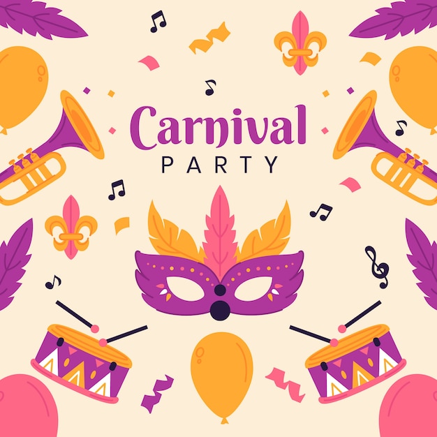 Vetor ilustração plana para festa de carnaval