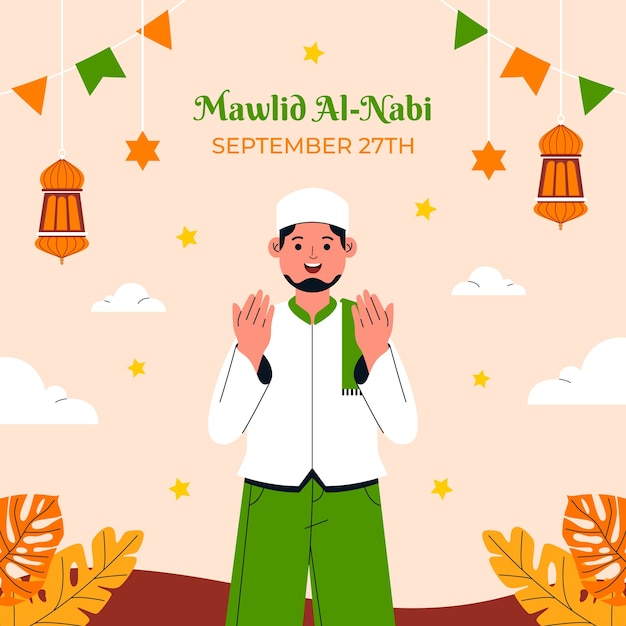 Ilustração plana para mawlid al-nabi