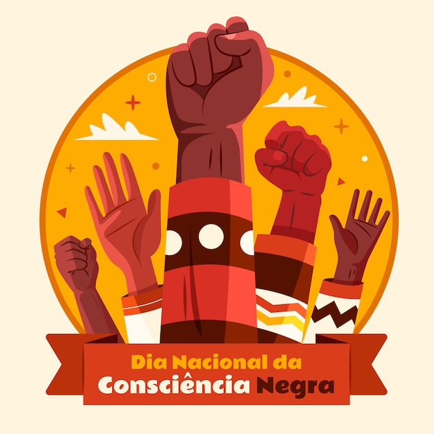 Vetor ilustração plana para o dia da consciência negra com as mãos