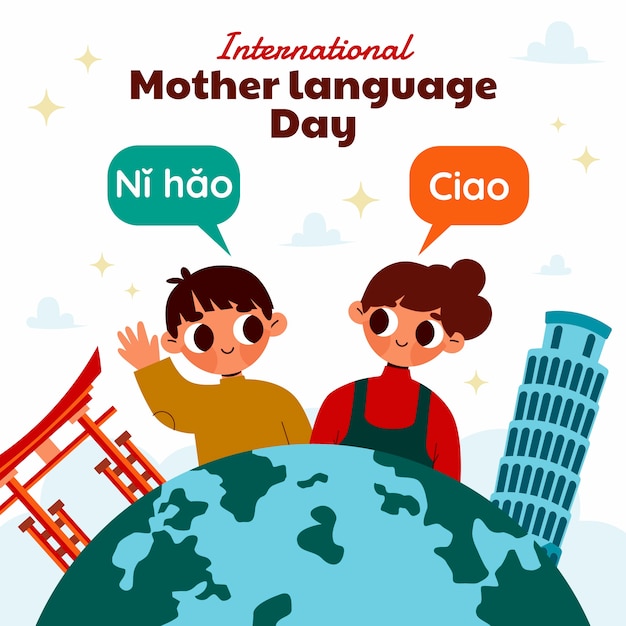 Vetor ilustração plana para o dia internacional da língua mãe