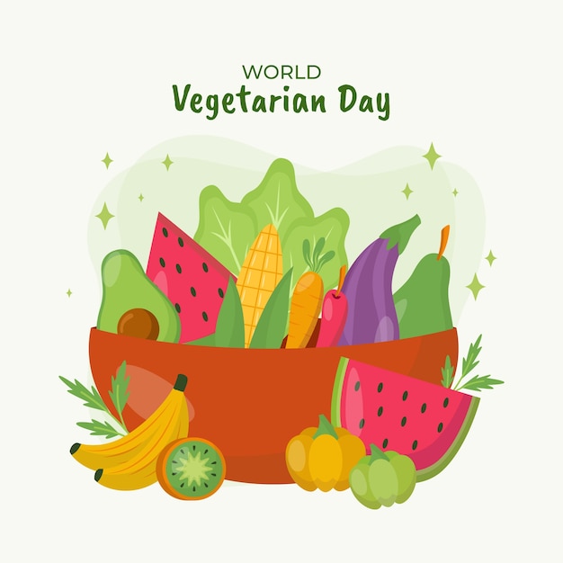 Ilustração plana para o dia mundial do vegetariano