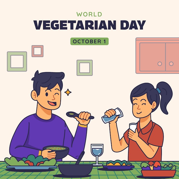 Ilustração plana para o dia mundial do vegetariano