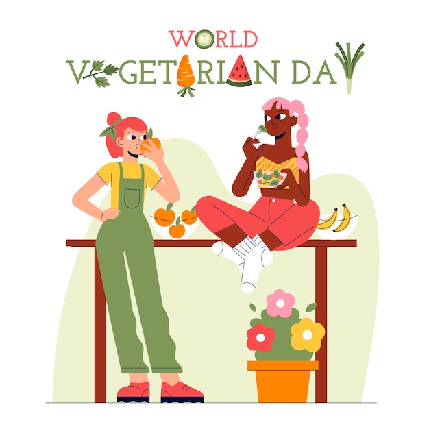 Ilustração plana para o dia mundial do vegetariano
