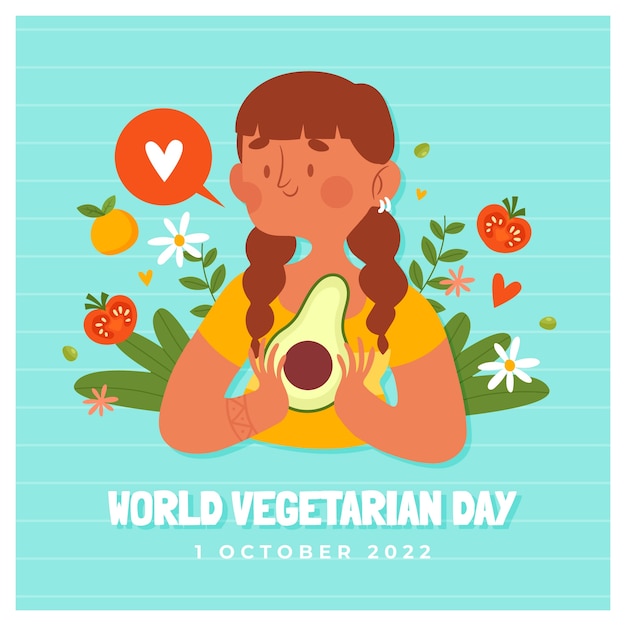 Vetor ilustração plana para o dia mundial do vegetariano