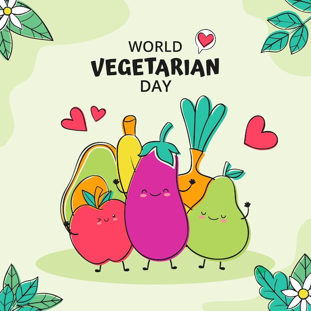 Ilustração plana para o dia mundial do vegetariano