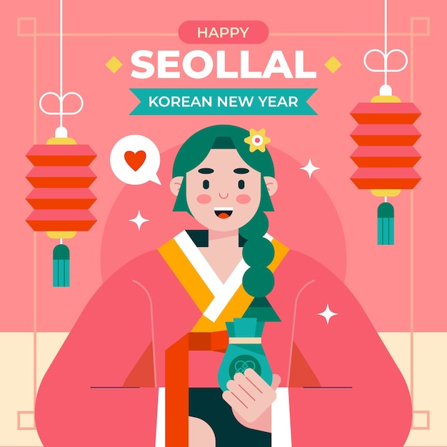 Vetor ilustração plana para o feriado coreano de seollal