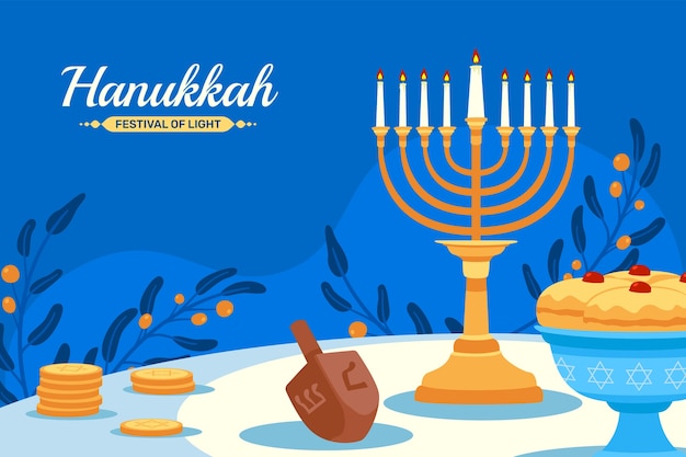 Vetor ilustração plana para o feriado judaico de hanukkah