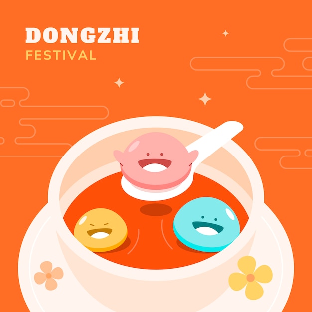 Vetor ilustração plana para o festival chinês dongzhi com tigela de tang yuan