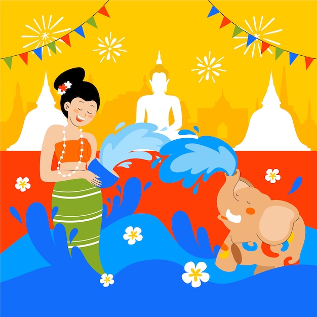 Vetor ilustração plana para o festival da água songkran