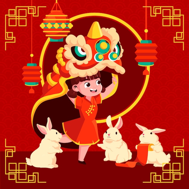 Vetor ilustração plana para o festival do ano novo chinês