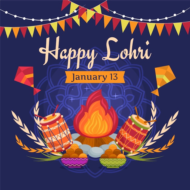 Vetor ilustração plana para o festival lohri