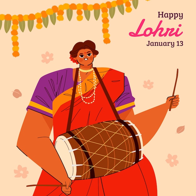 Ilustração plana para o festival lohri