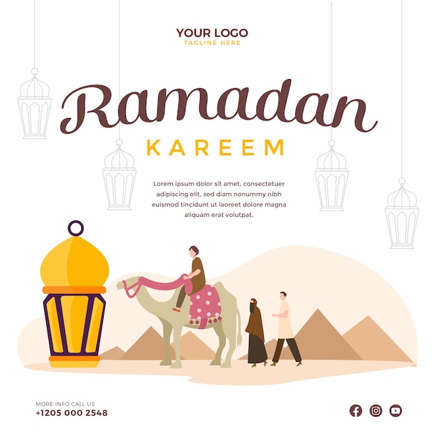 Vetor ilustração plana ramadan kareem social para mídia social post premium vector