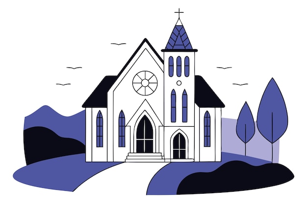 Ilustração plana vetorial da igreja católica