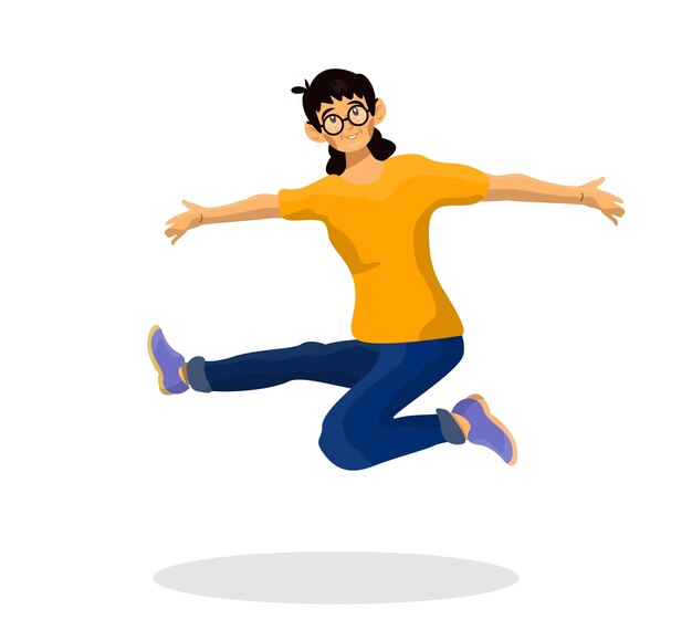 Vetor ilustração plana vetorial de criança feliz pulando sobre um fundo branco