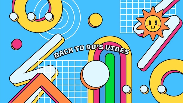 Ilustração plana vetorial do logotipo da etiqueta dos anos 90 número símbolo retro em estilo pop art
