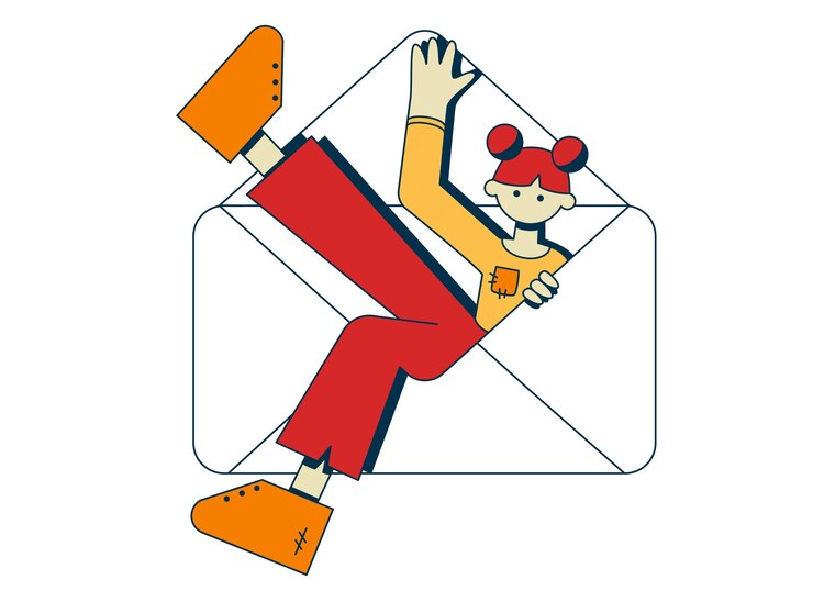 Vetor ilustração plana vetorial garota com envelope e-mail post mail mensagem newsletter carta