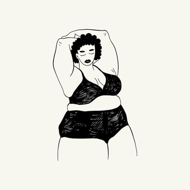 Ilustração positiva do corpo do feminismo com figura feminina minimalista