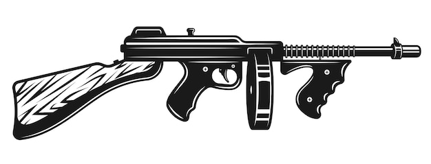 Ilustração preta da metralhadora gangster isolada no branco