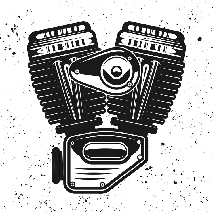 Vetor ilustração preta do motor da motocicleta isolada no fundo do grunge