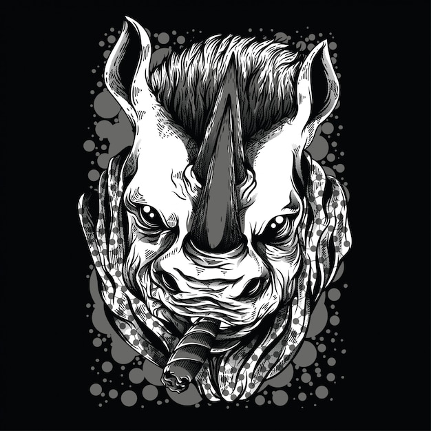 Vetor ilustração preto e branco do rinoceronte da máfia
