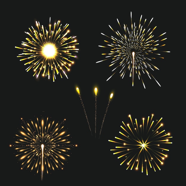 Ilustração realista da coleção de fogos de artifício