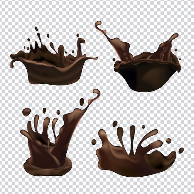 Ilustração realista da coleção de salpicaduras e gotejamentos de chocolate