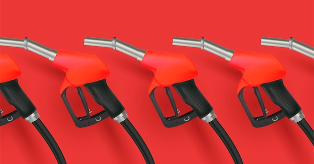 Ilustração realista de arma de abastecimento ou bico de gás 3d vermelho e preto com ponta de metal em vermelho