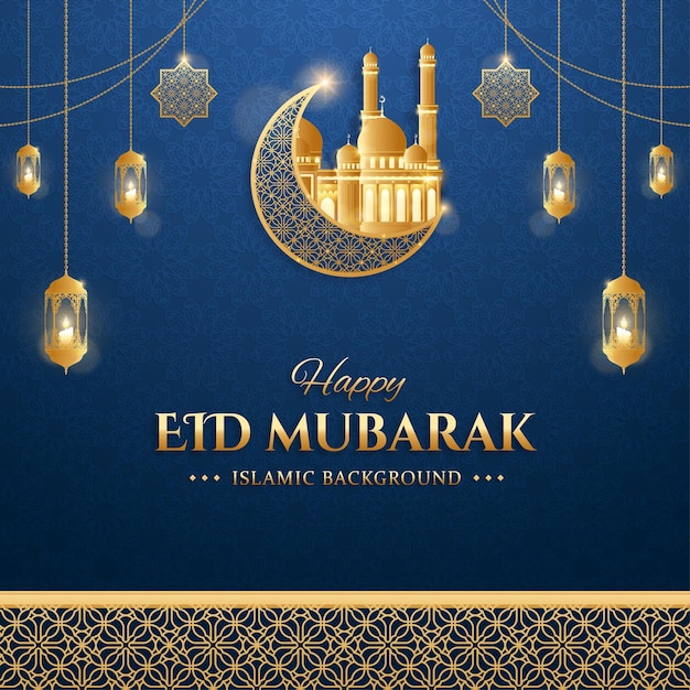 Ilustração realista de eid mubarak banner postagem de mídia social com ornamento árabe