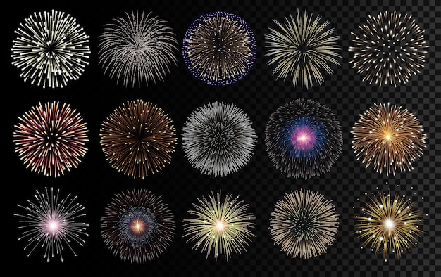 Ilustração realista de fogos de artifício. Comemoração, decorações de aniversário e ano novo.