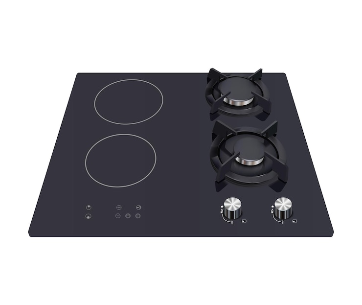 Vetor ilustração realista de ícones vetoriais aparelho de cozinha superfície de cozinha elétrica e de gás