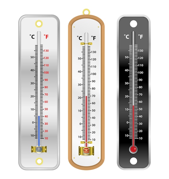 Ilustração realista de termômetro de mercúrio isolado ou temperatura ambiente