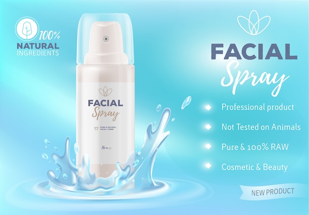 Ilustração realista de um lindo frasco de spray facial branco