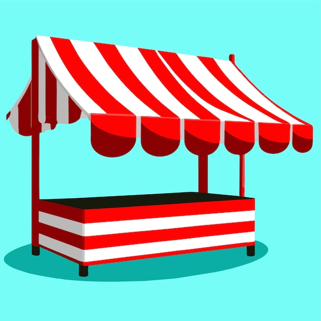 Ilustração realista de uma barraca de mercado vazia com um toldo de listras vermelhas e brancas